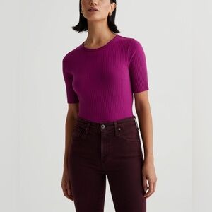 Adriano GoldSchmied Astley Top‎ Slim Ribbed Crewneck T-Shirt In Twilight Magenta